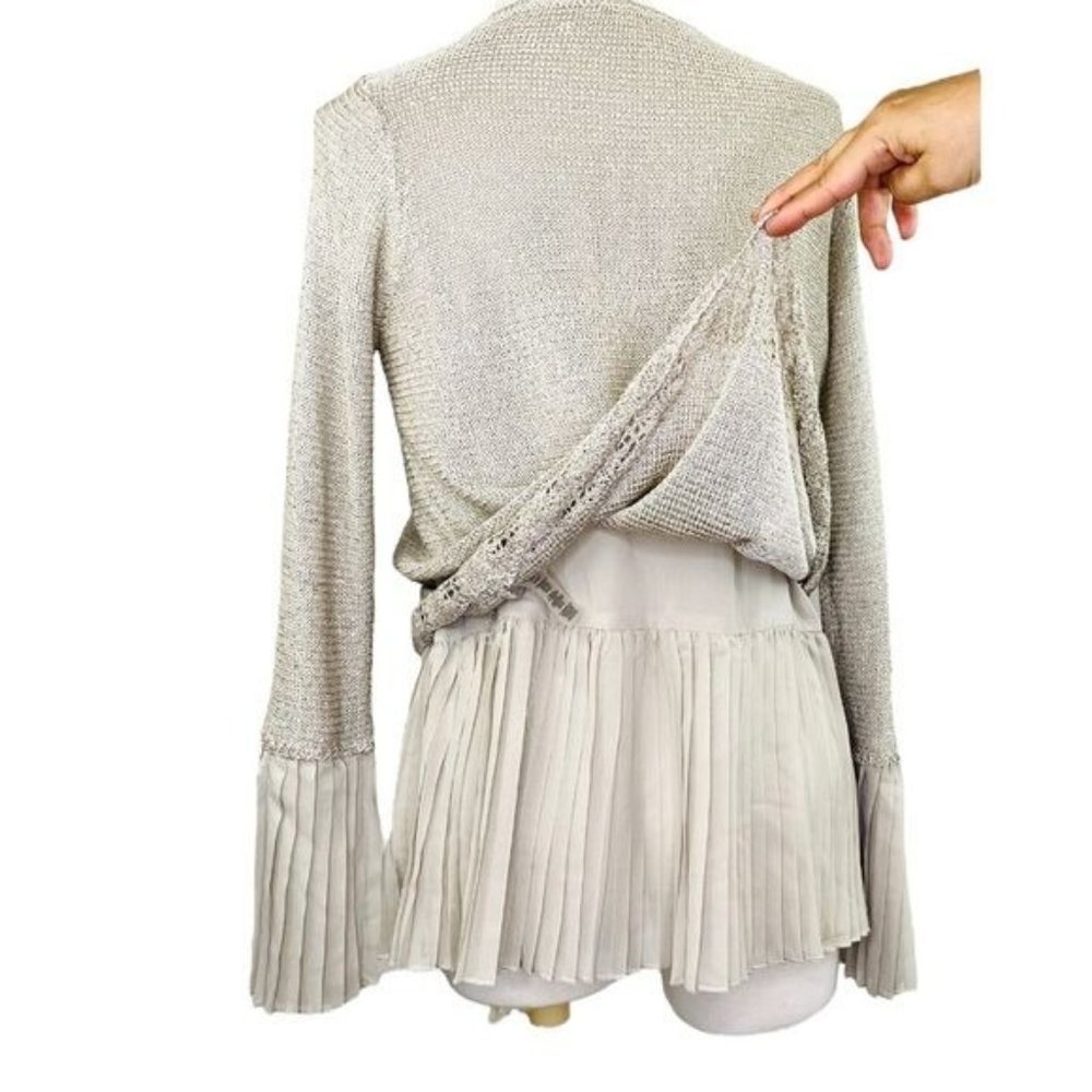 Anthropologie Sioni Studio Sequined Sweater Layered Bell Pleated Sleeves Size S - Picture 7 of 11